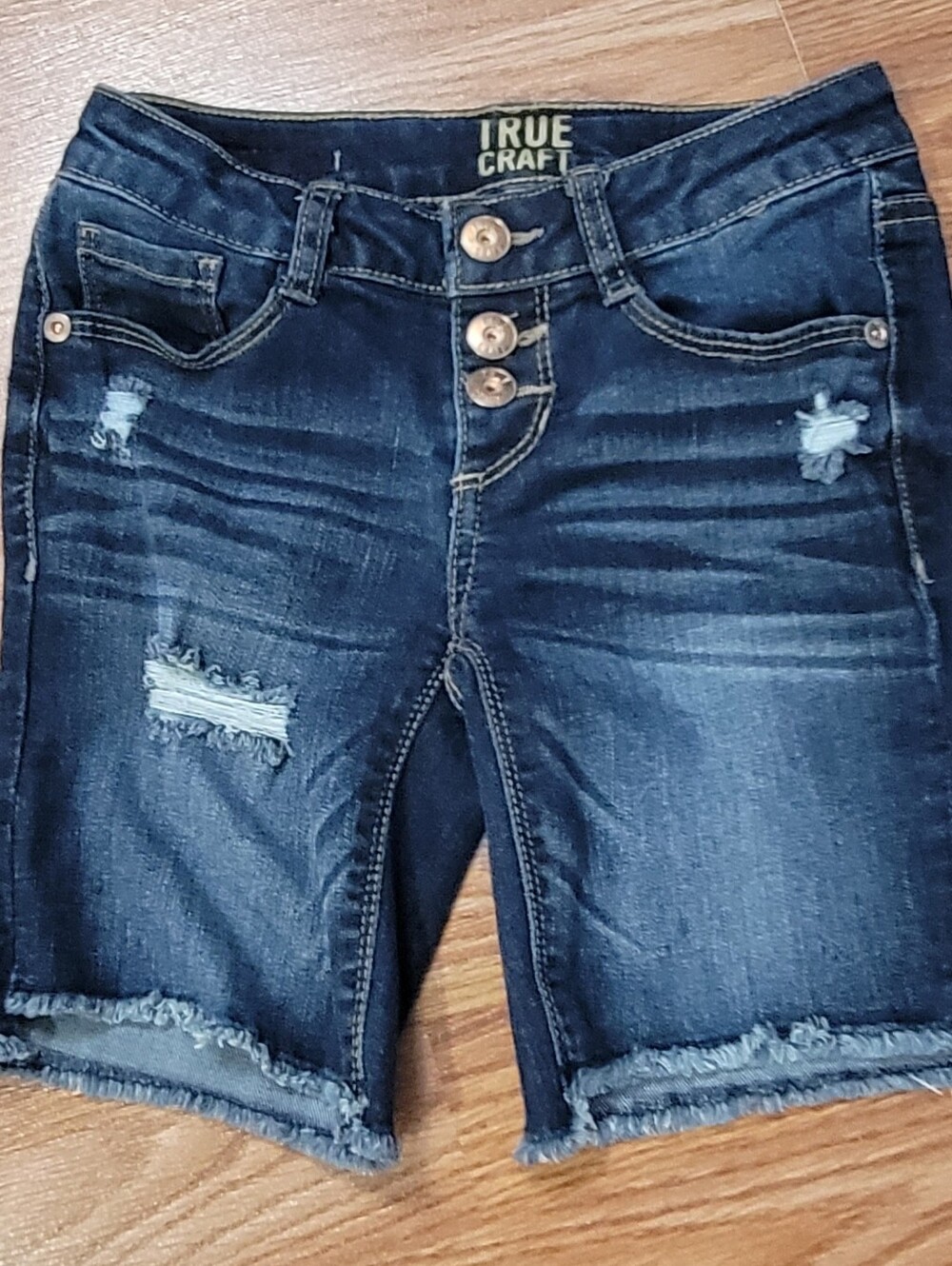 True Craft Dark Wash Distressed Denim Bermuda Shorts Size Kids 7